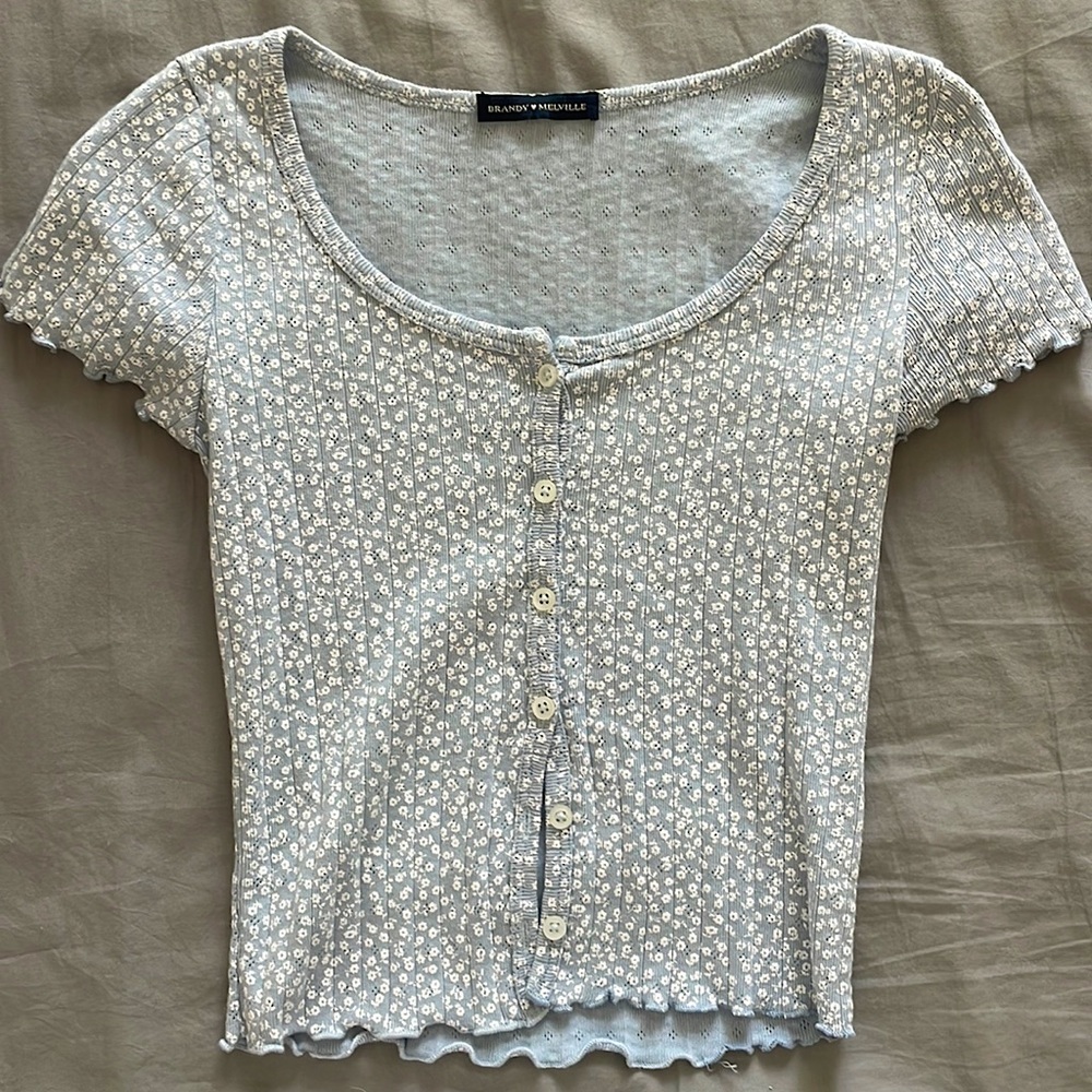 Brandy Melville one size light blue floral shirt